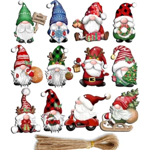 12 pcs/set of Christmas Wooden Santa Claus Multi Face Hanging Pendants.